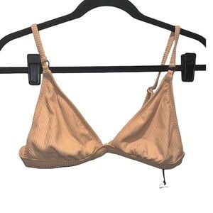 New Shade & Shore Ribbed Triangle Bikini Top Tan Beige Size Medium